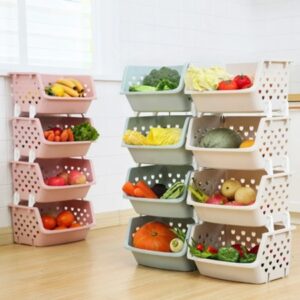 Storage Stacking Bins Stackable Kitchen Basket Racks Household Plastic Multi-Storey Home Organizer (KD073)